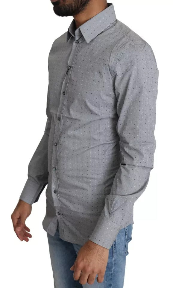 Dolce & Gabbana Grey Polka Dot Shirt SICILIA Semi Fitted Formal